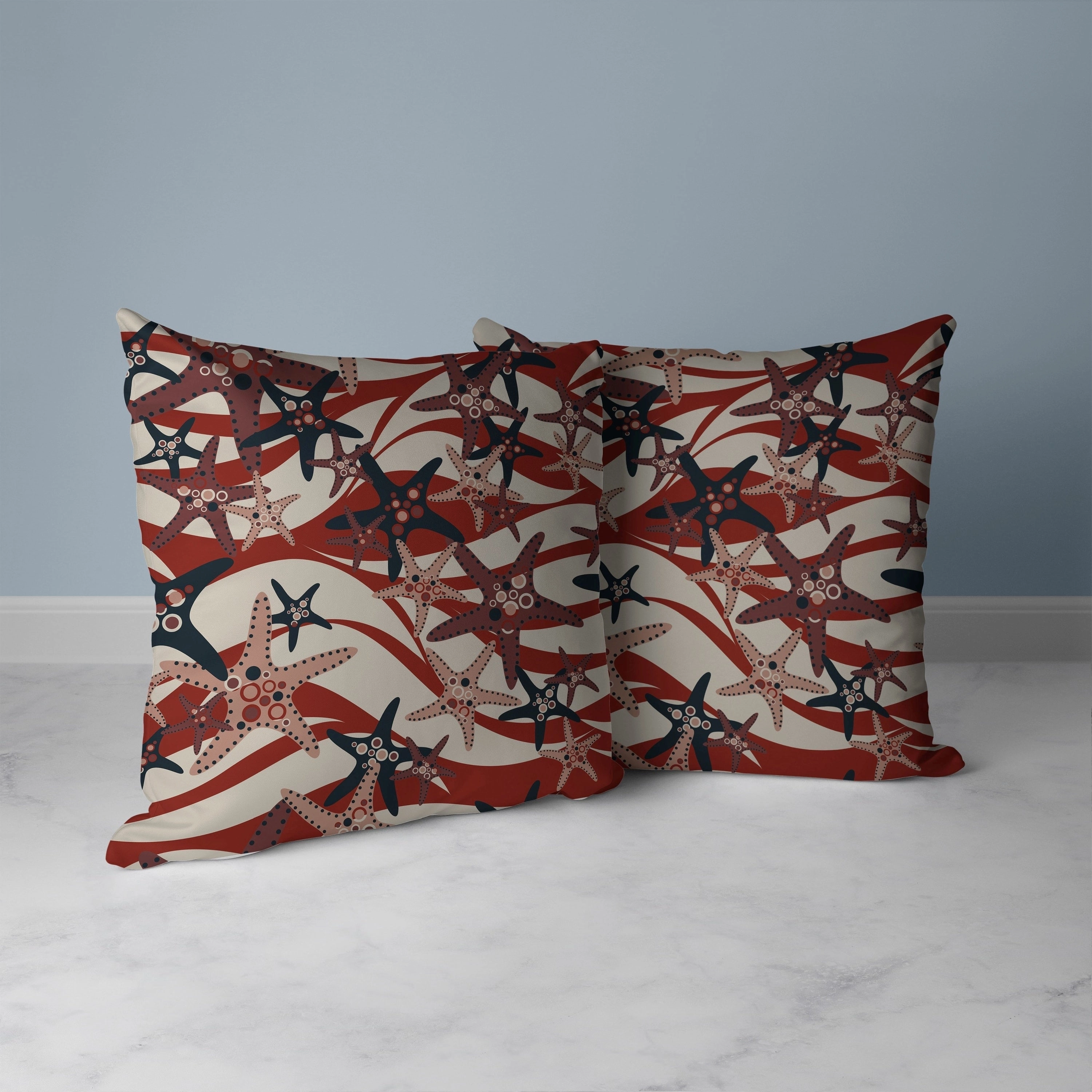 Starfish Sway Faux Suede Reversible Throw Pillow Silver and Red