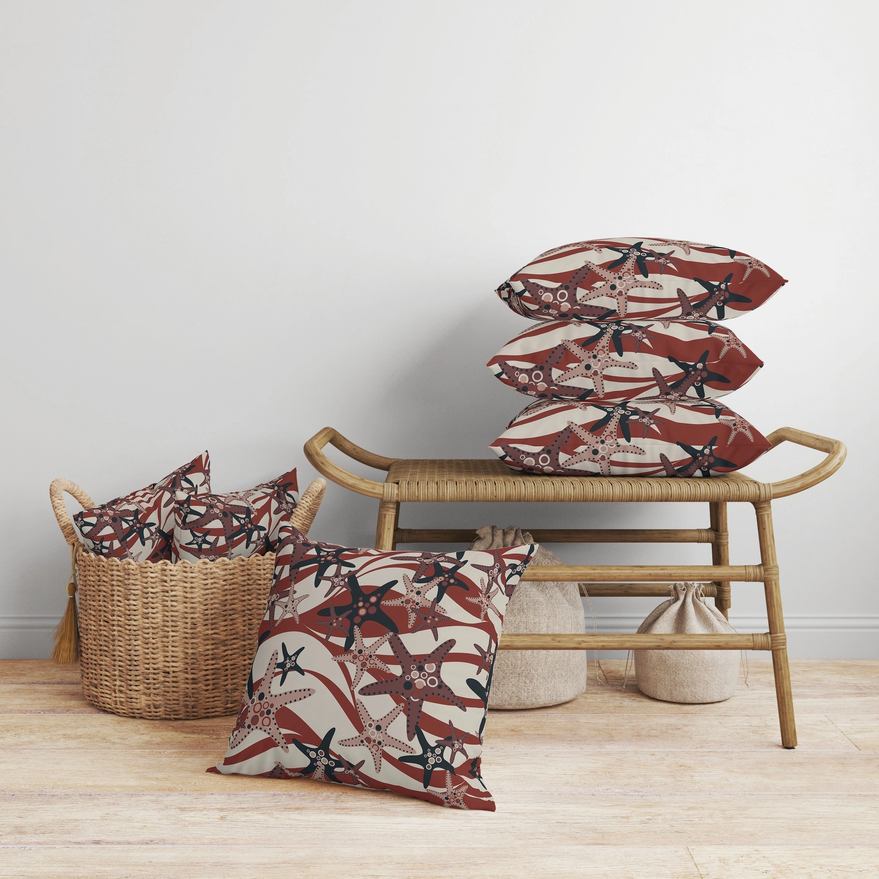 Starfish Sway Faux Suede Reversible Throw Pillow Silver and Red