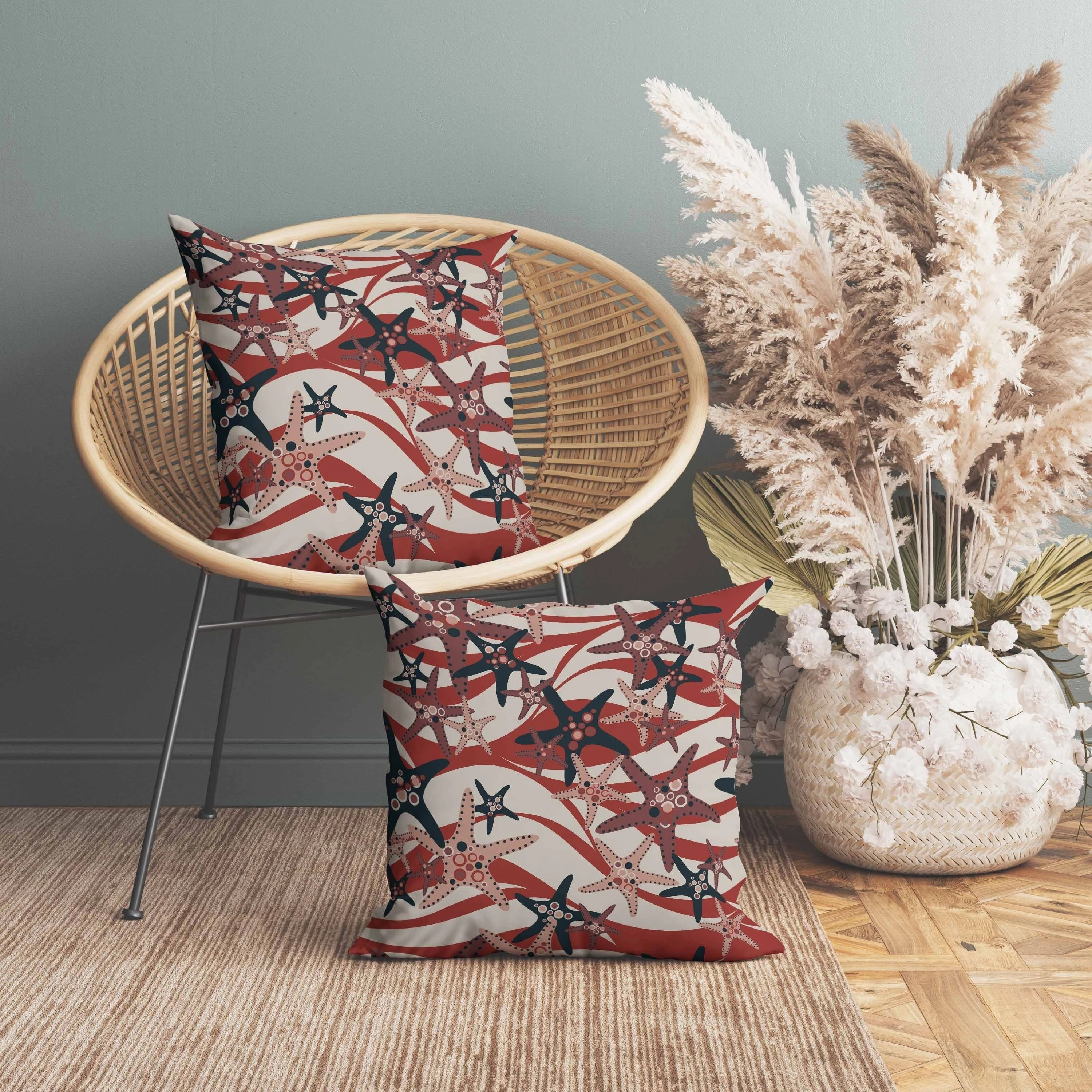Starfish Sway Faux Suede Reversible Throw Pillow Silver and Red