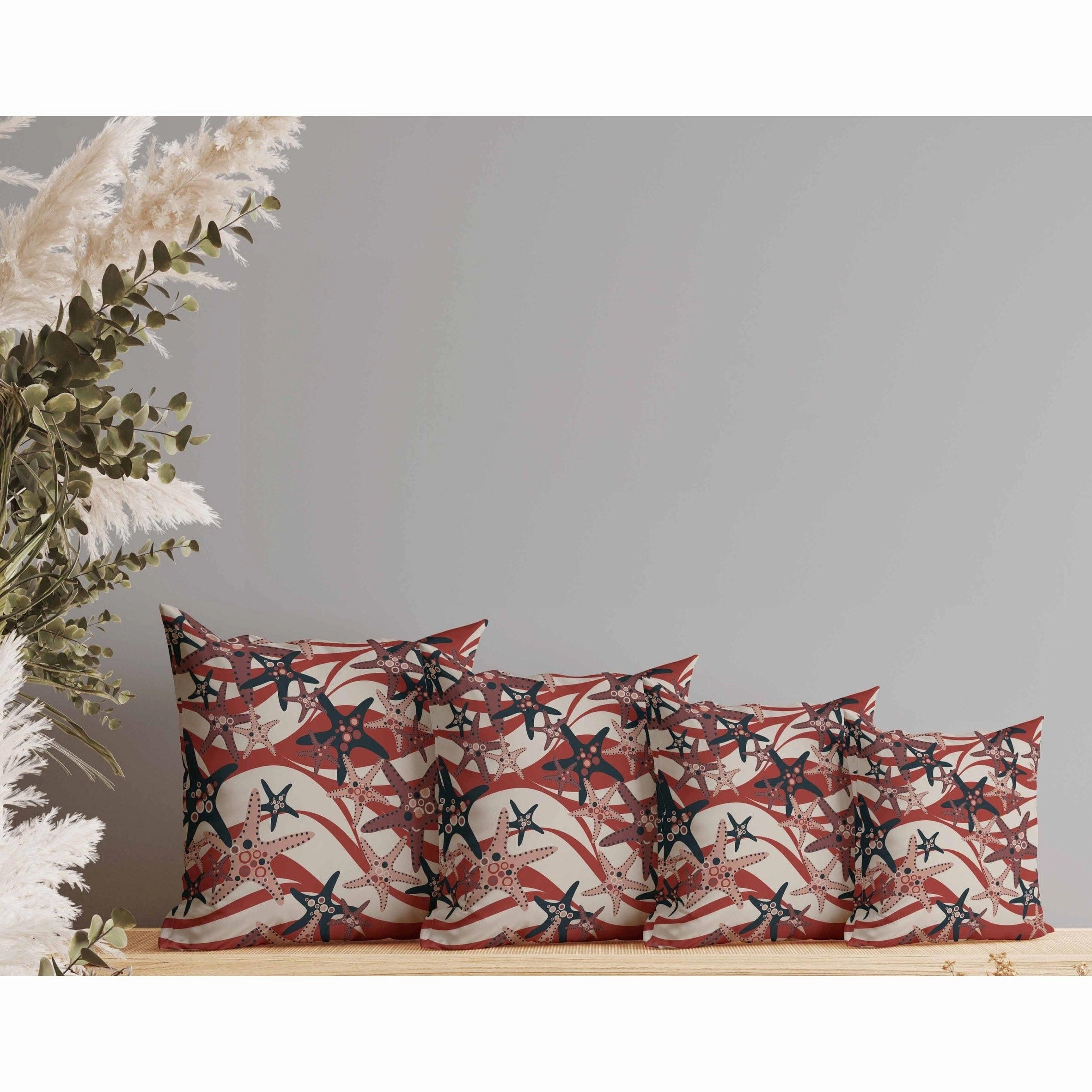 Starfish Sway Faux Suede Reversible Throw Pillow Silver and Red