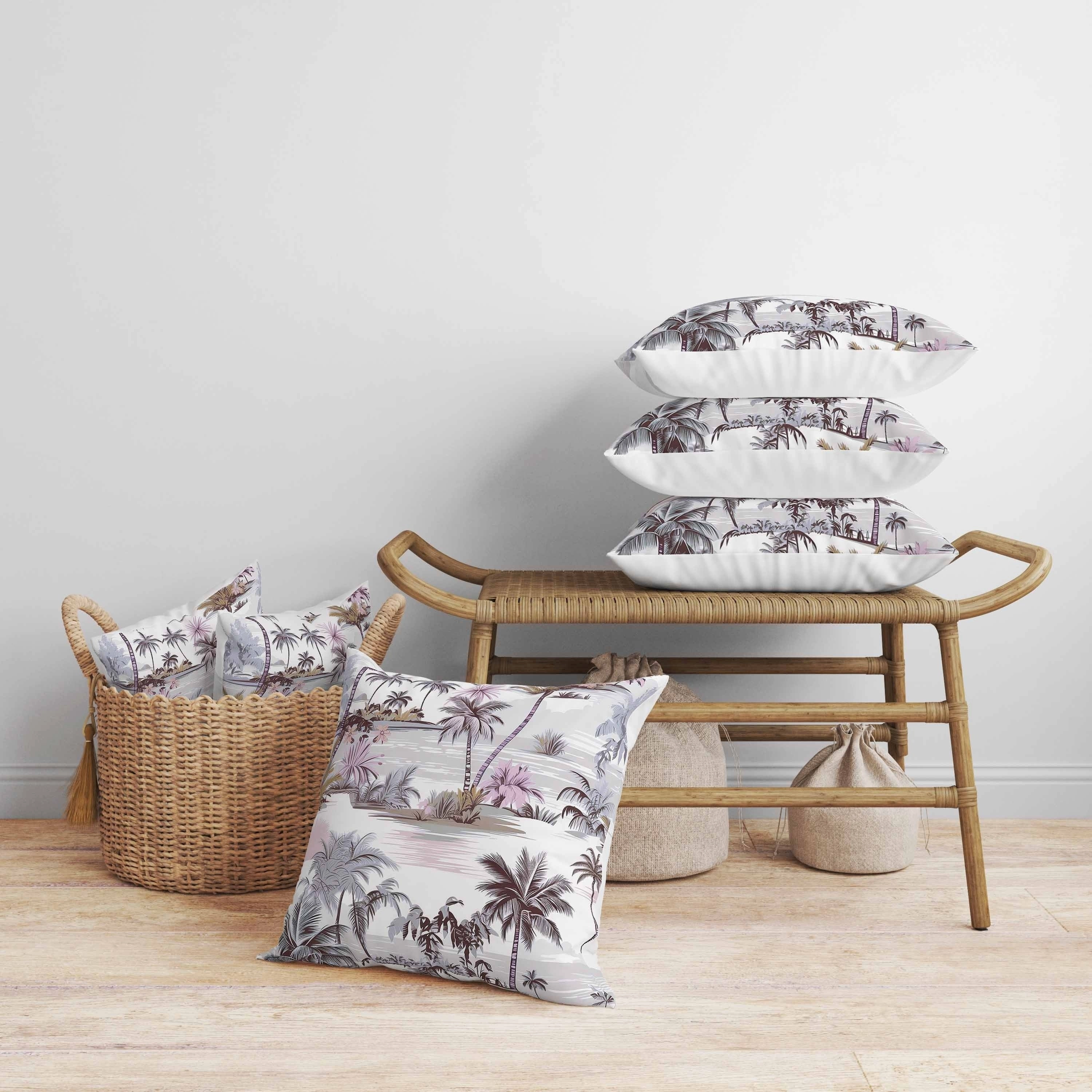 Tropical Beach Faux Suede Reversible Throw Pillow Grey and Pink