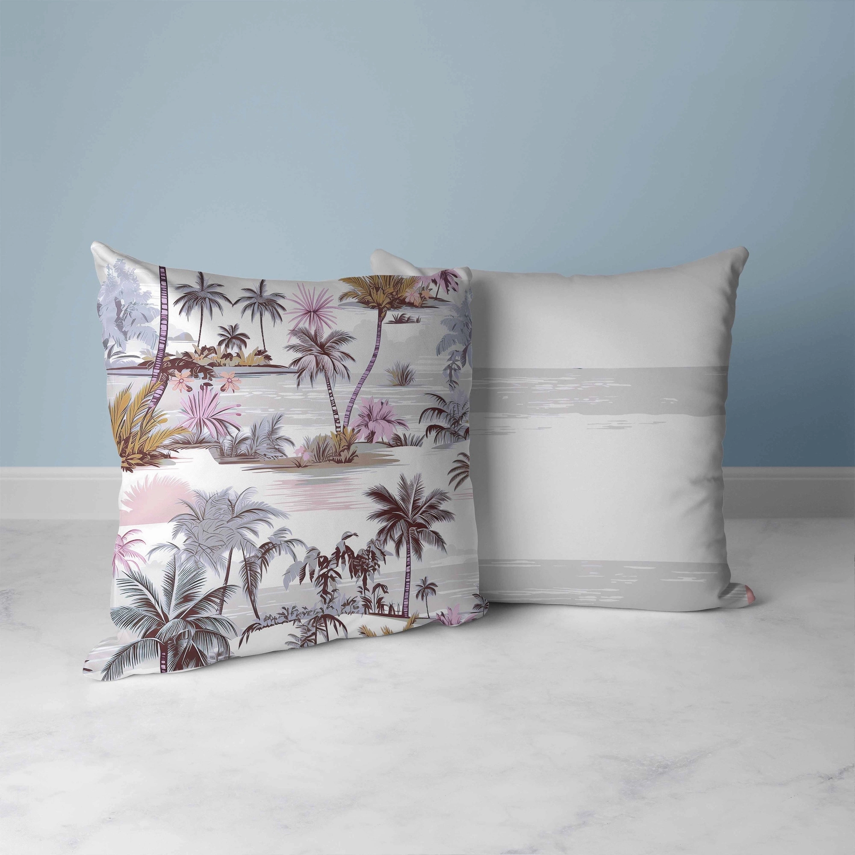 Tropical Beach Faux Suede Reversible Throw Pillow Grey and Pink