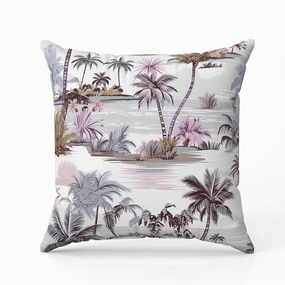 Tropical Beach Faux Suede Reversible Throw Pillow Grey and Pink