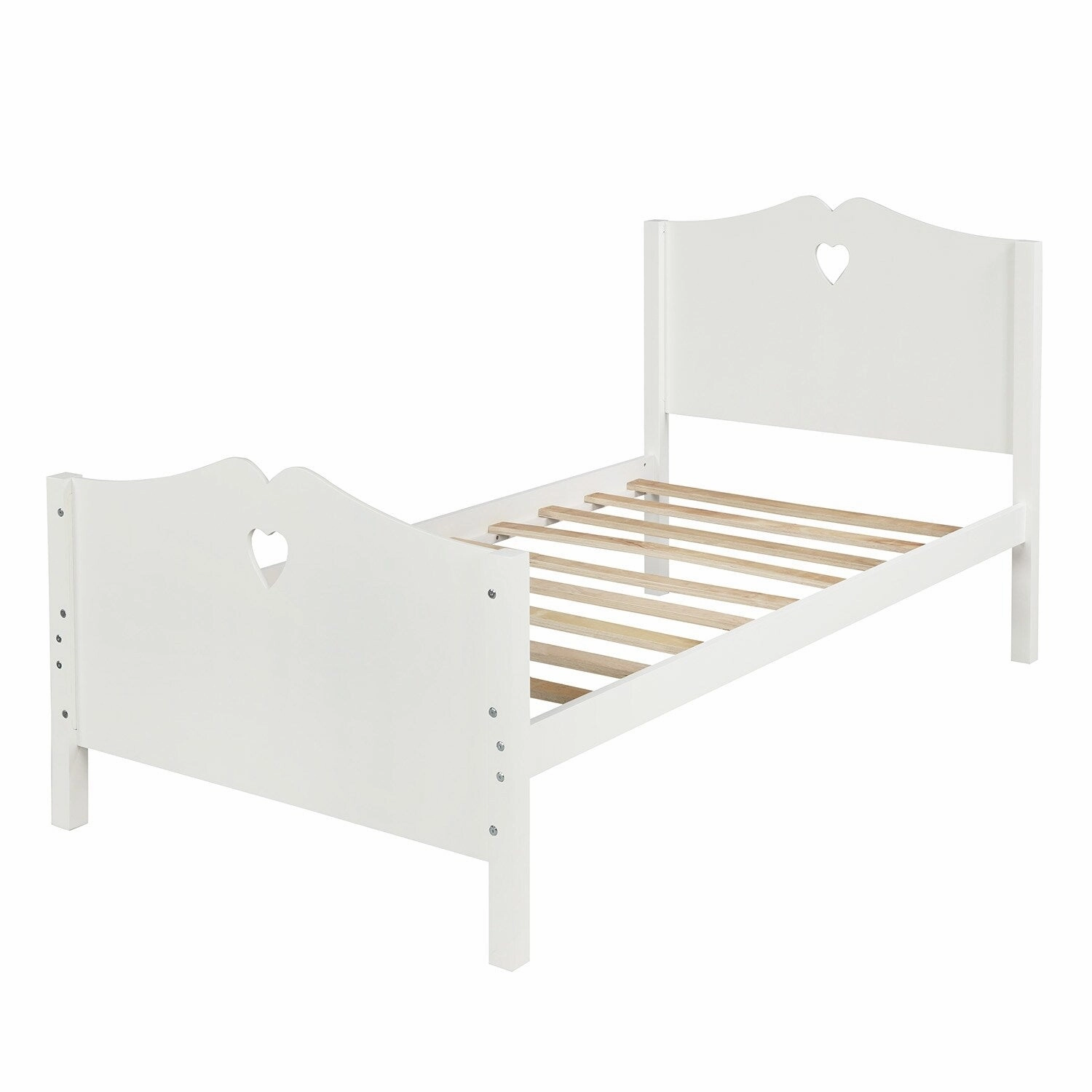 Twin Platform Bed with Wood Slat Support and Headboard and Footboard. White