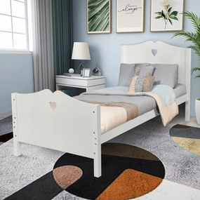 Twin Platform Bed with Wood Slat Support and Headboard and Footboard. White