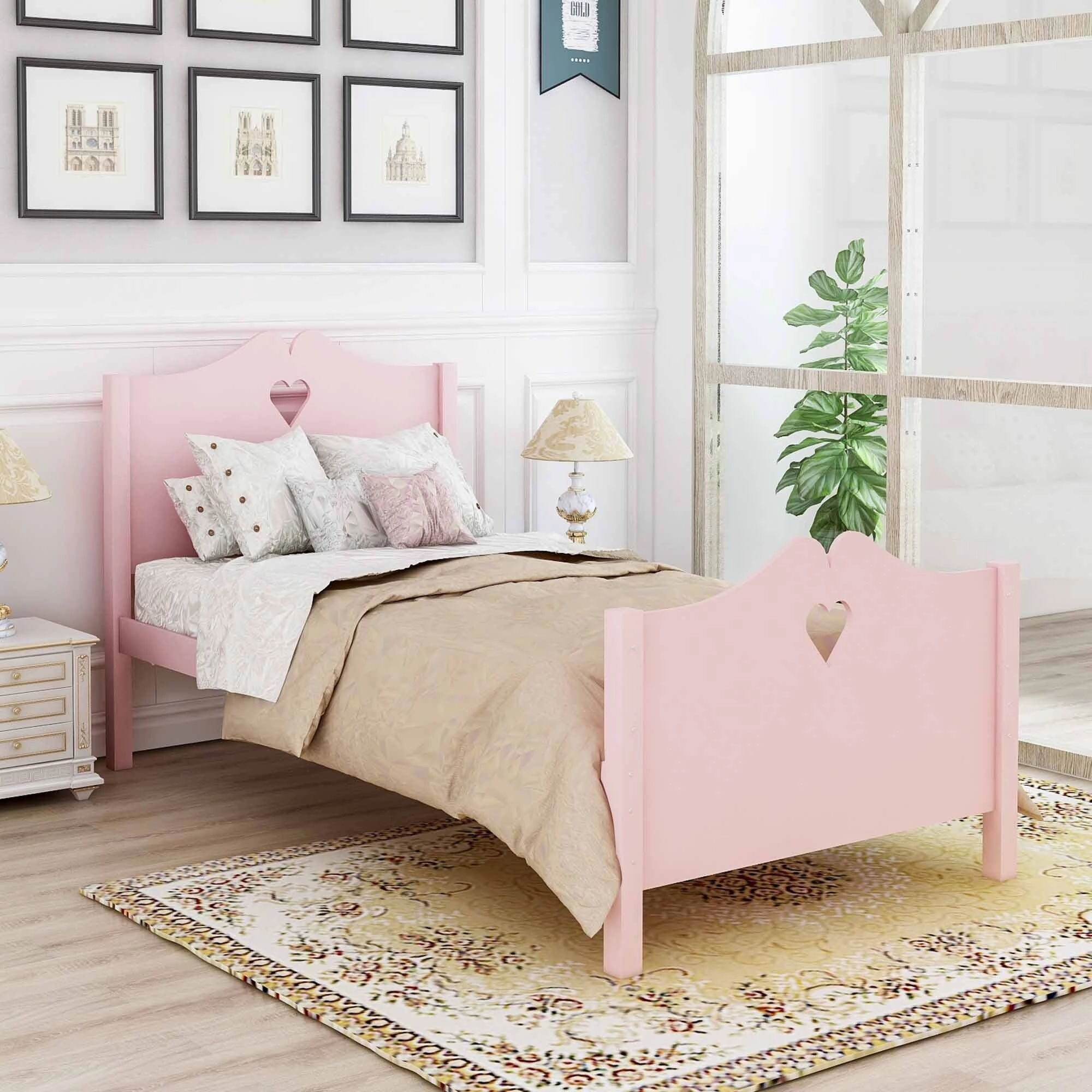 Twin Platform Bed with Wood Slat Support and Headboard and Footboard. White