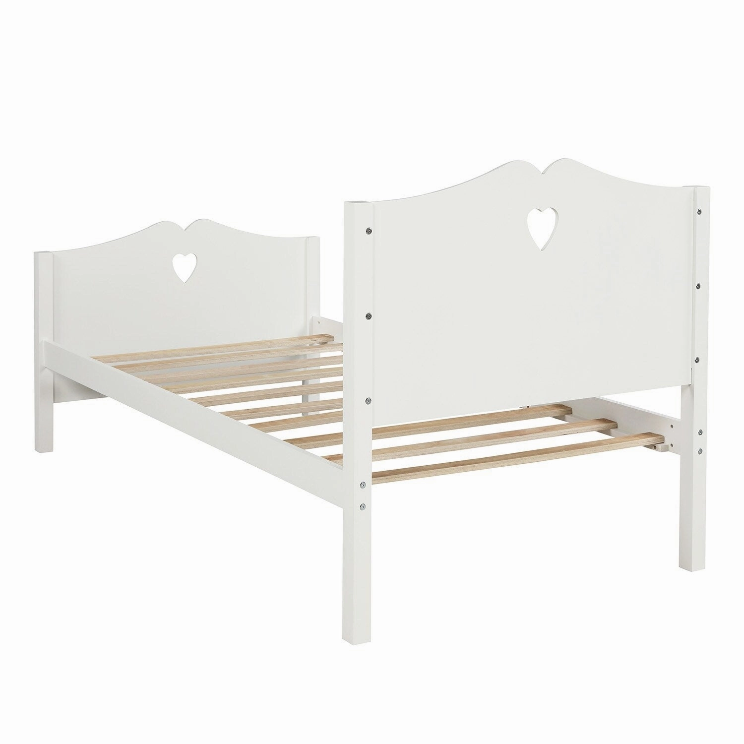 Twin Platform Bed with Wood Slat Support and Headboard and Footboard. White