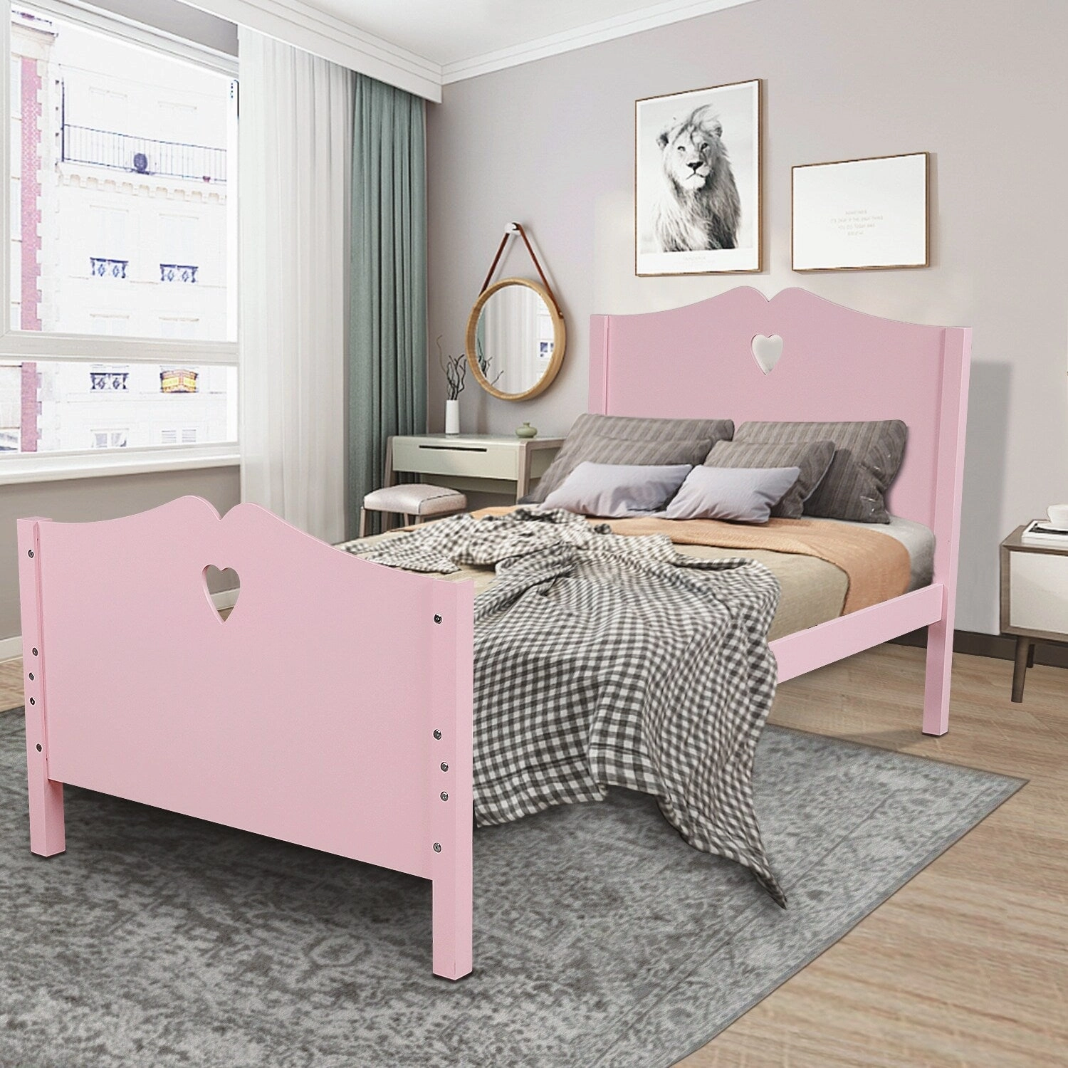 Twin Platform Bed with Wood Slat Support and Headboard and Footboard. White