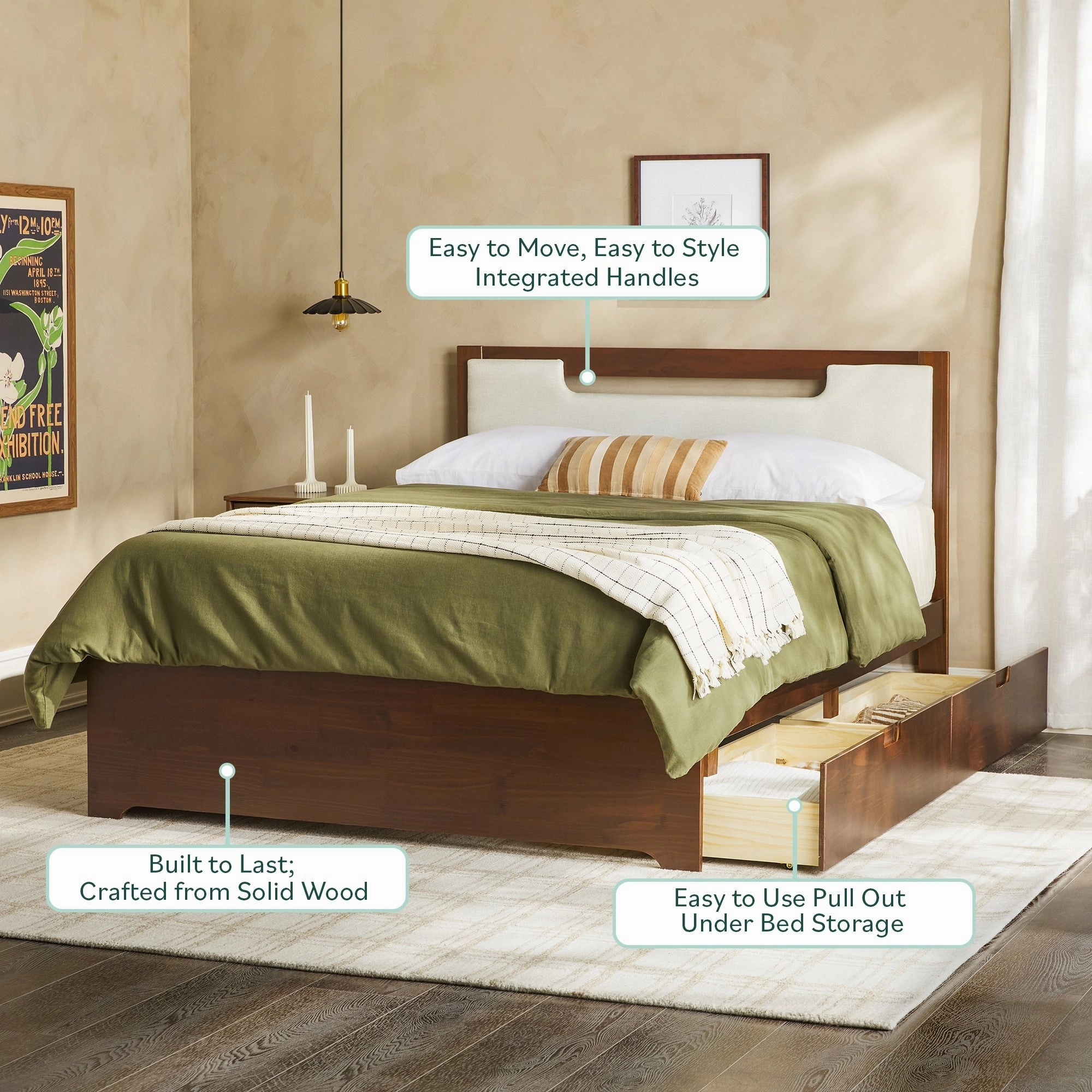 Walker Edison Mid Century Modern Solid Wood Storage Platform Bed