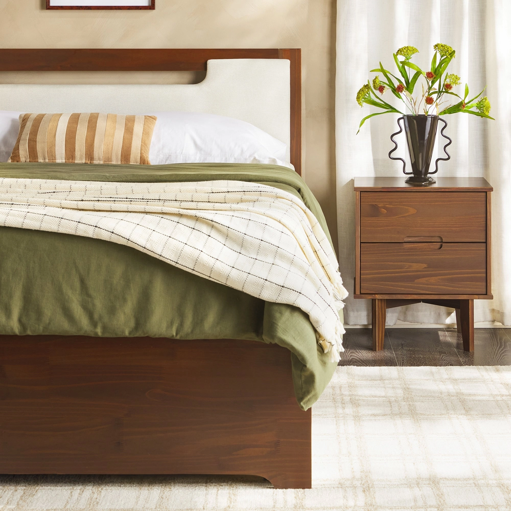 Walker Edison Mid Century Modern Solid Wood Storage Platform Bed