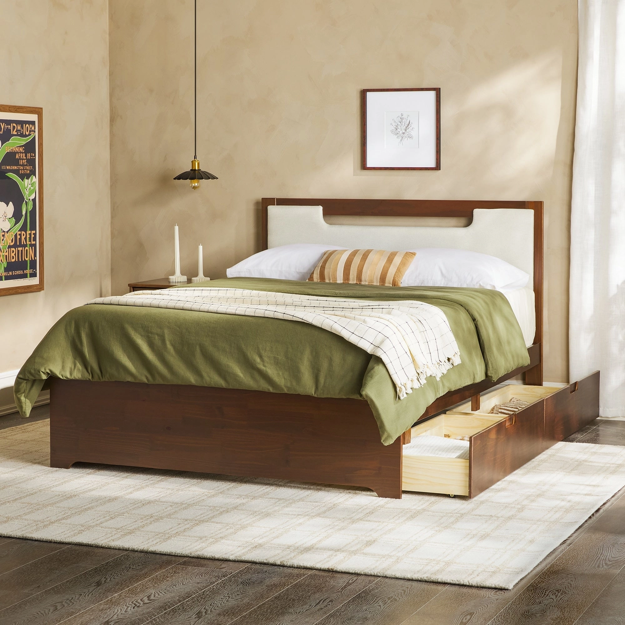 Walker Edison Mid Century Modern Solid Wood Storage Platform Bed