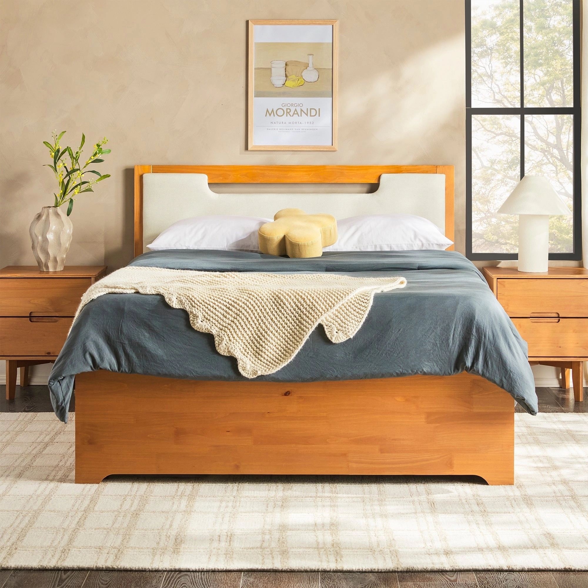 Walker Edison Mid Century Modern Solid Wood Storage Platform Bed