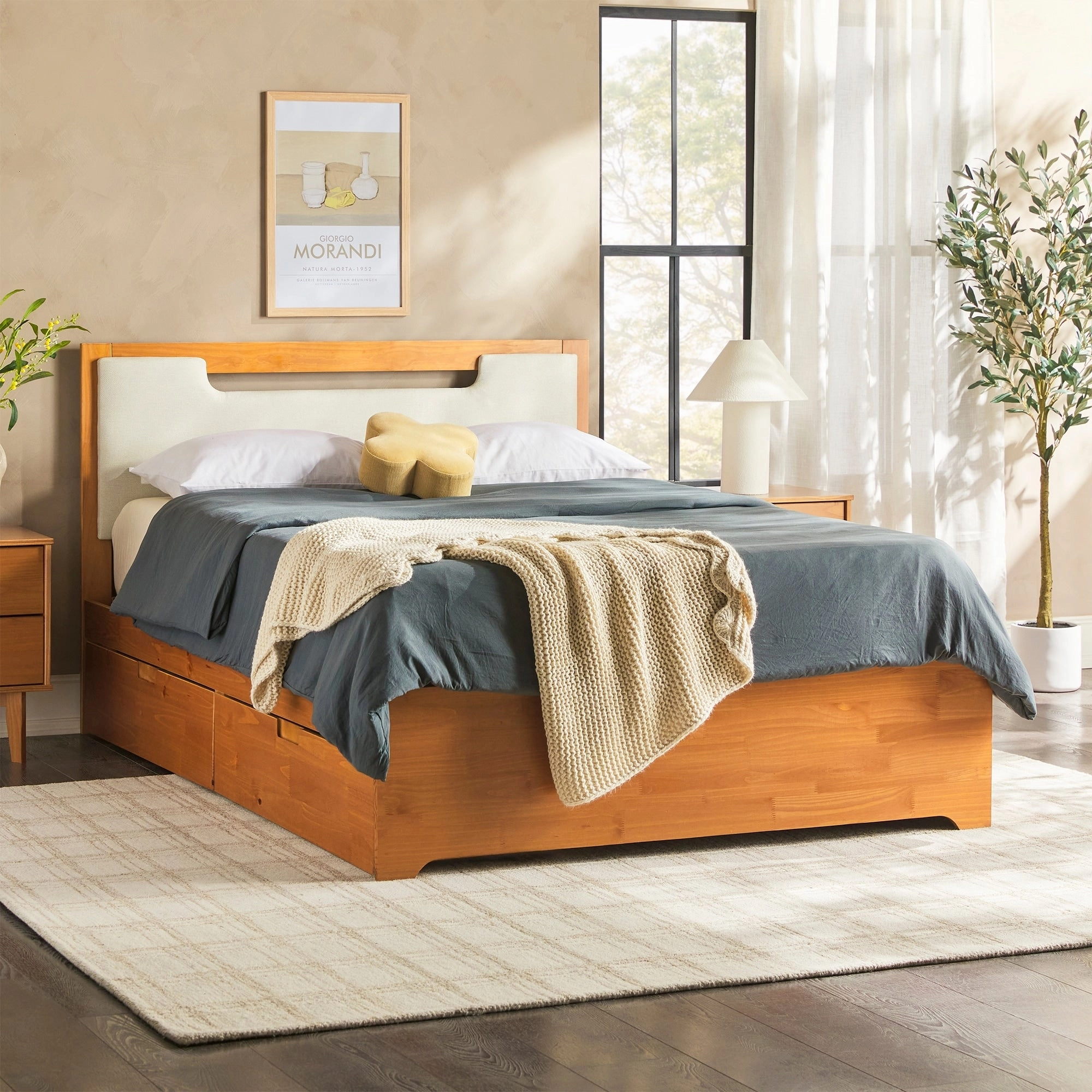 Walker Edison Mid Century Modern Solid Wood Storage Platform Bed