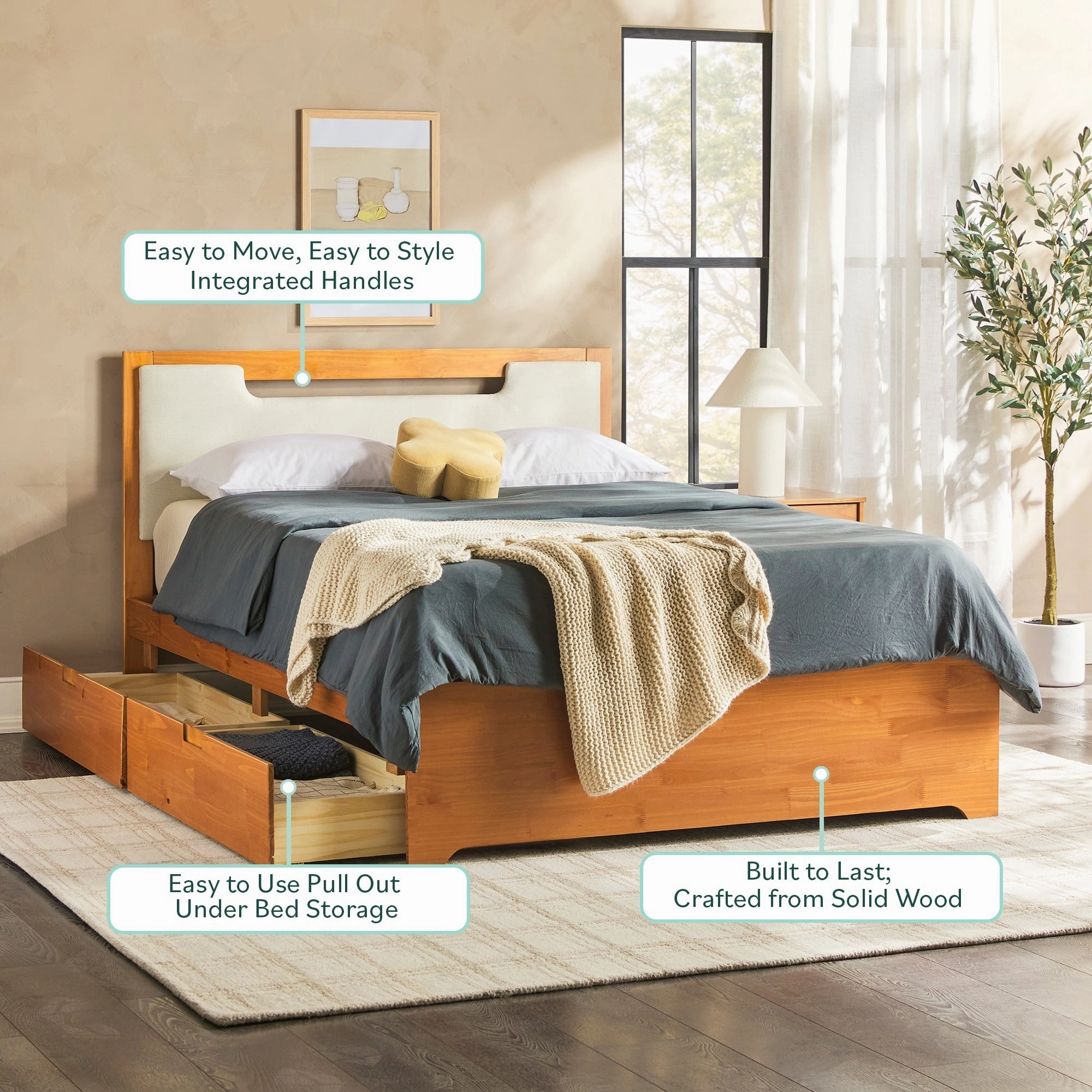 Walker Edison Mid Century Modern Solid Wood Storage Platform Bed