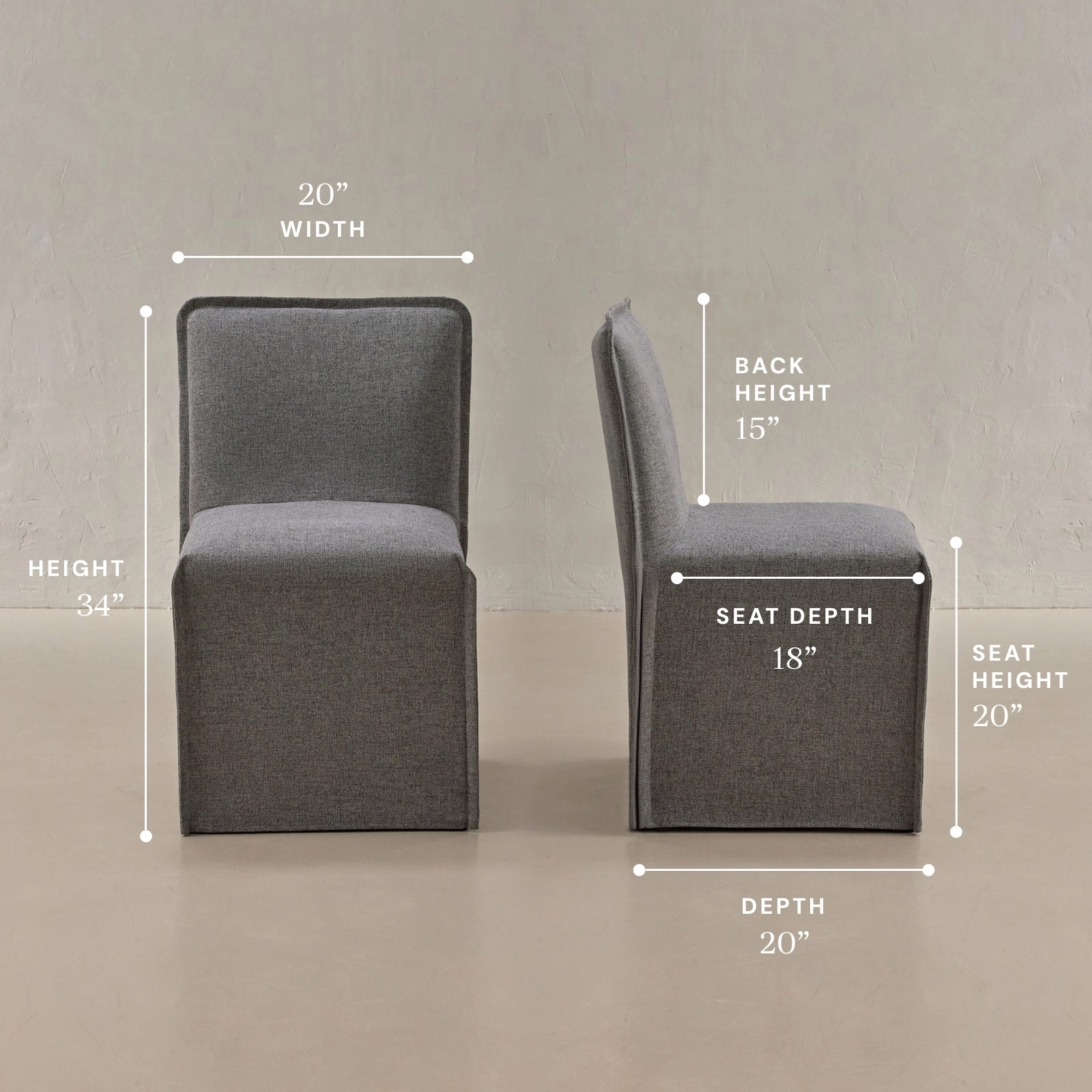 Washable Upholstered Dining Chair | 15 Back Height in Ash (Set of 2)