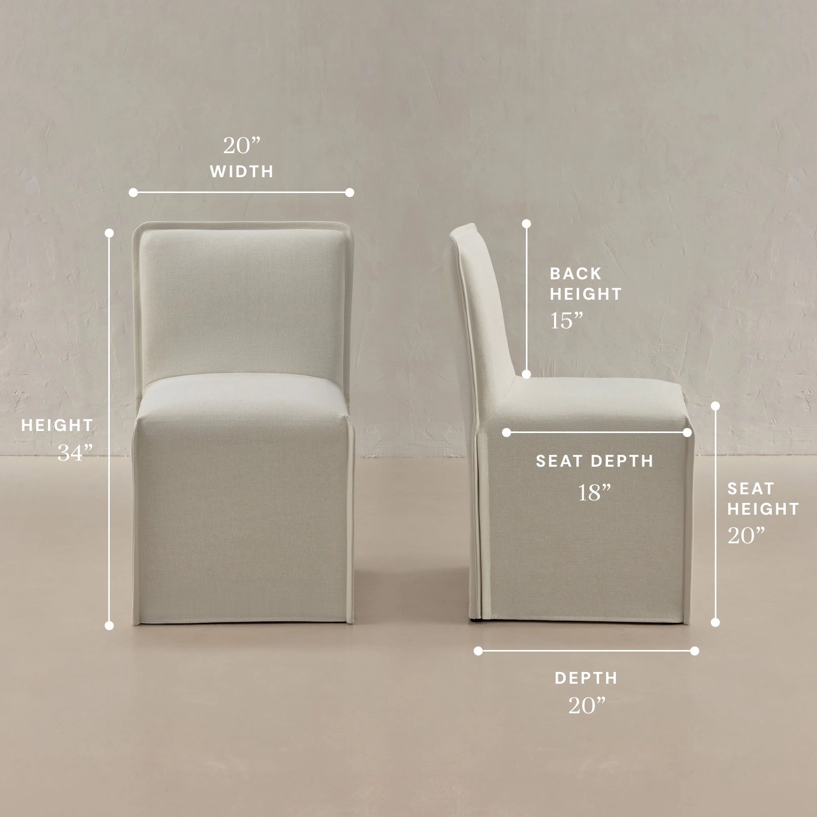 Washable Upholstered Dining Chair | 15 Back Height in Eggshell (Set of 2)