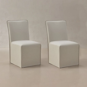 Washable Upholstered Dining Chair | 19 Back Height in Eggshell (Set of 2)